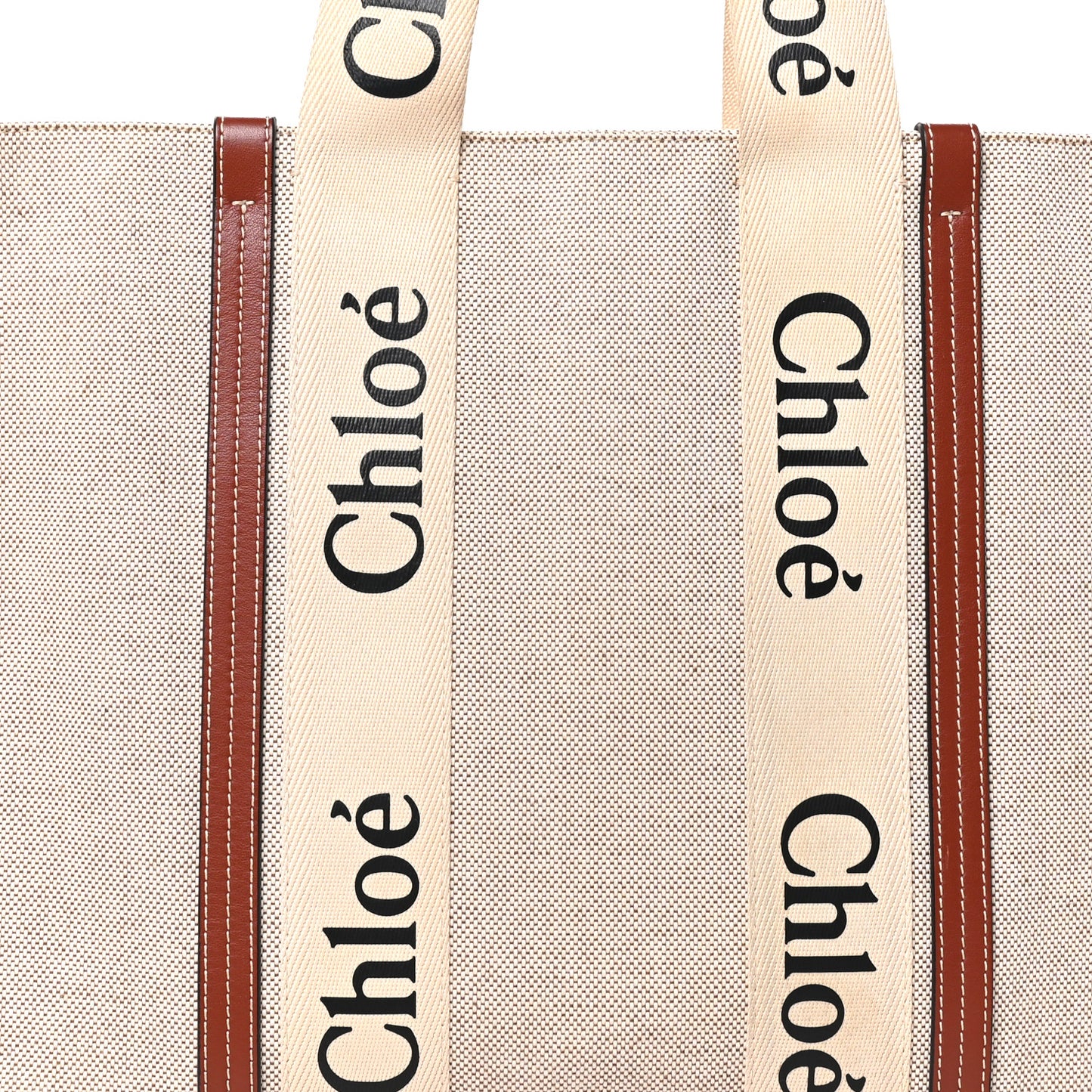 Cotton Calfskin Large Woody Ribbon Tote White Brown
