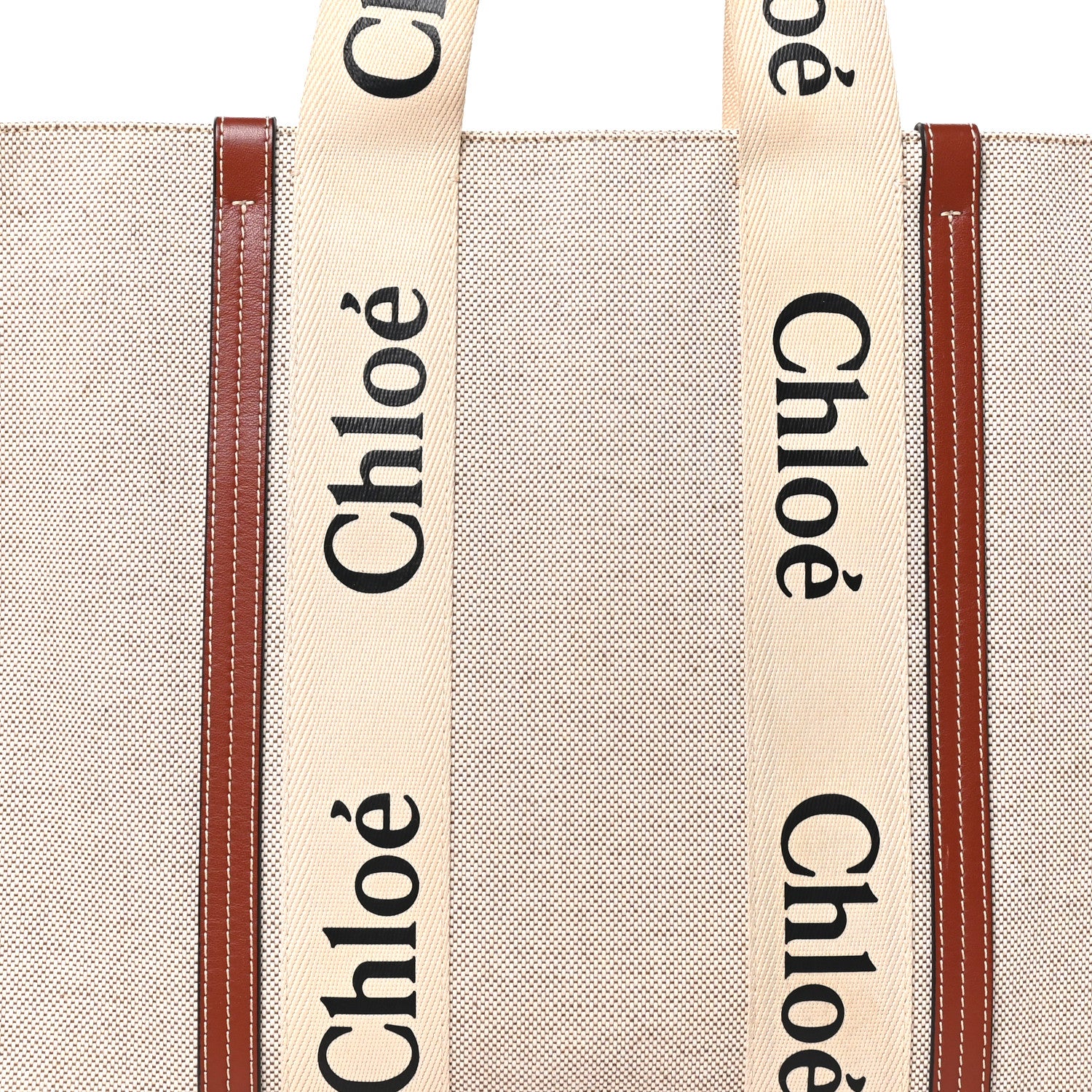 Chloe Cotton Calfskin Large Woody Ribbon Tote White Brown 7 of 9