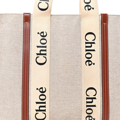 Chloe Cotton Calfskin Large Woody Ribbon Tote White Brown 7 of 9