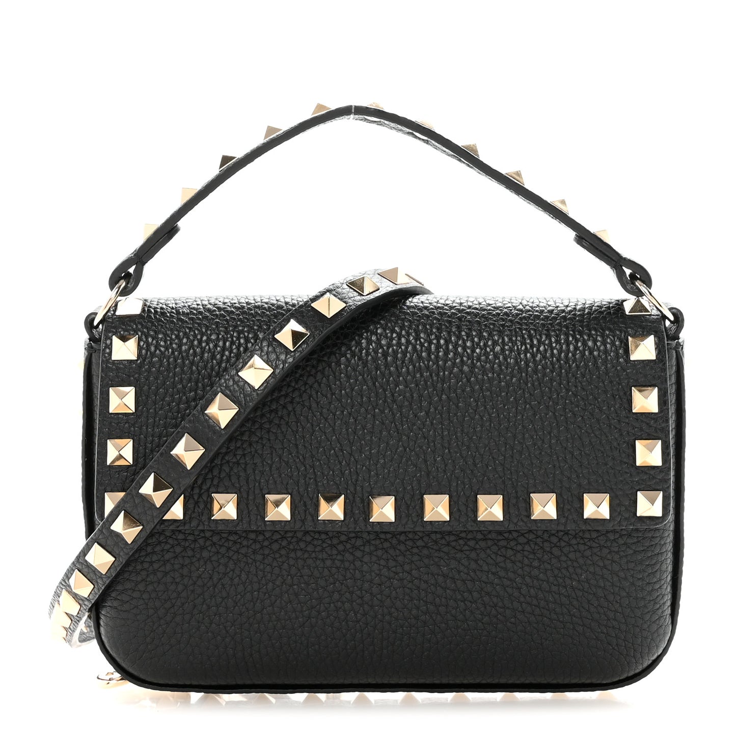 Grainy Calfskin Rockstud Crossbody Pouch Black