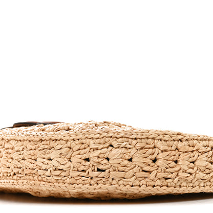 Celine Raffia Calfskin Triomphe Panier Hobo Bag Natural Tan 10 of 11