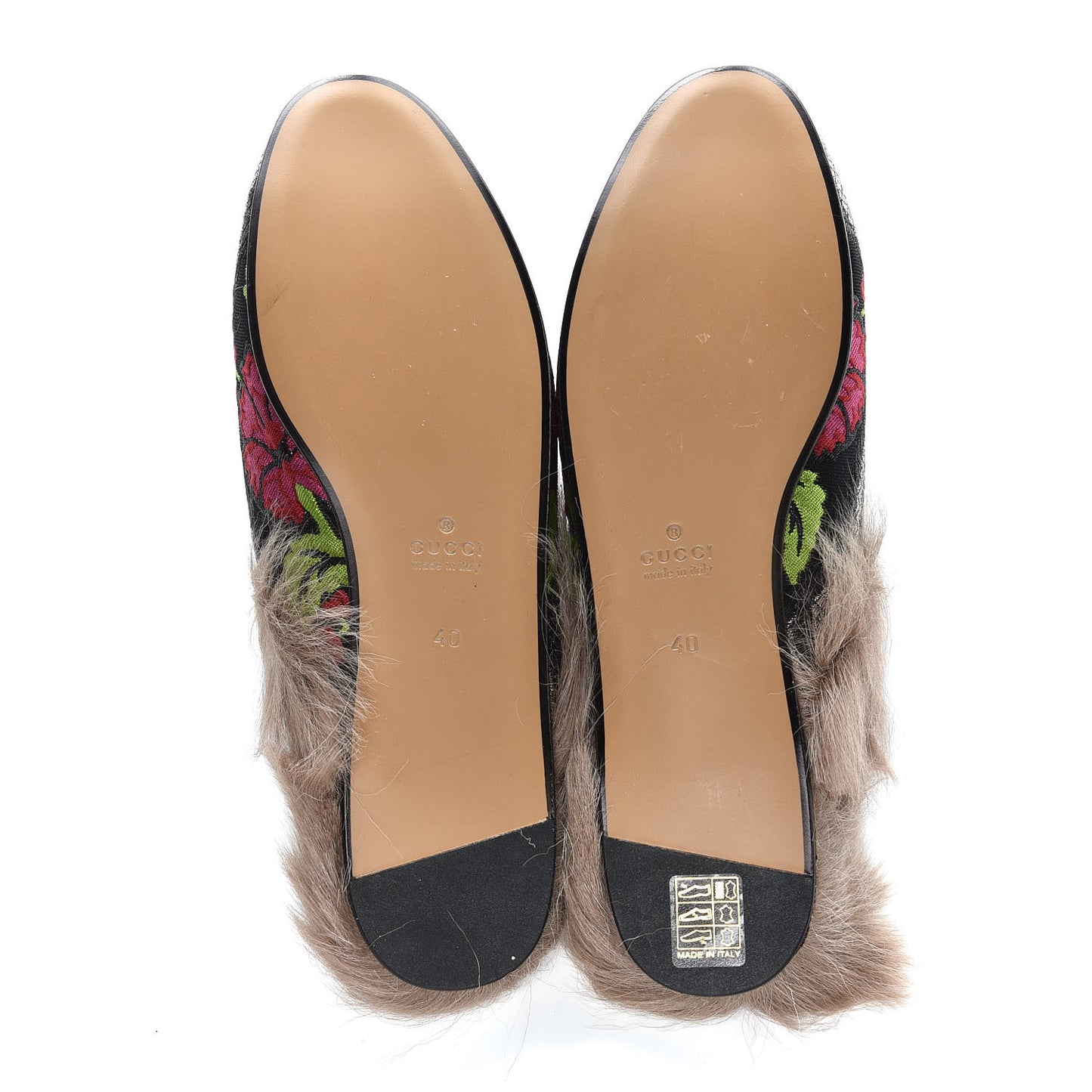 Brocade Fur Floral Womens Princetown Slippers 40 Black Anthracite