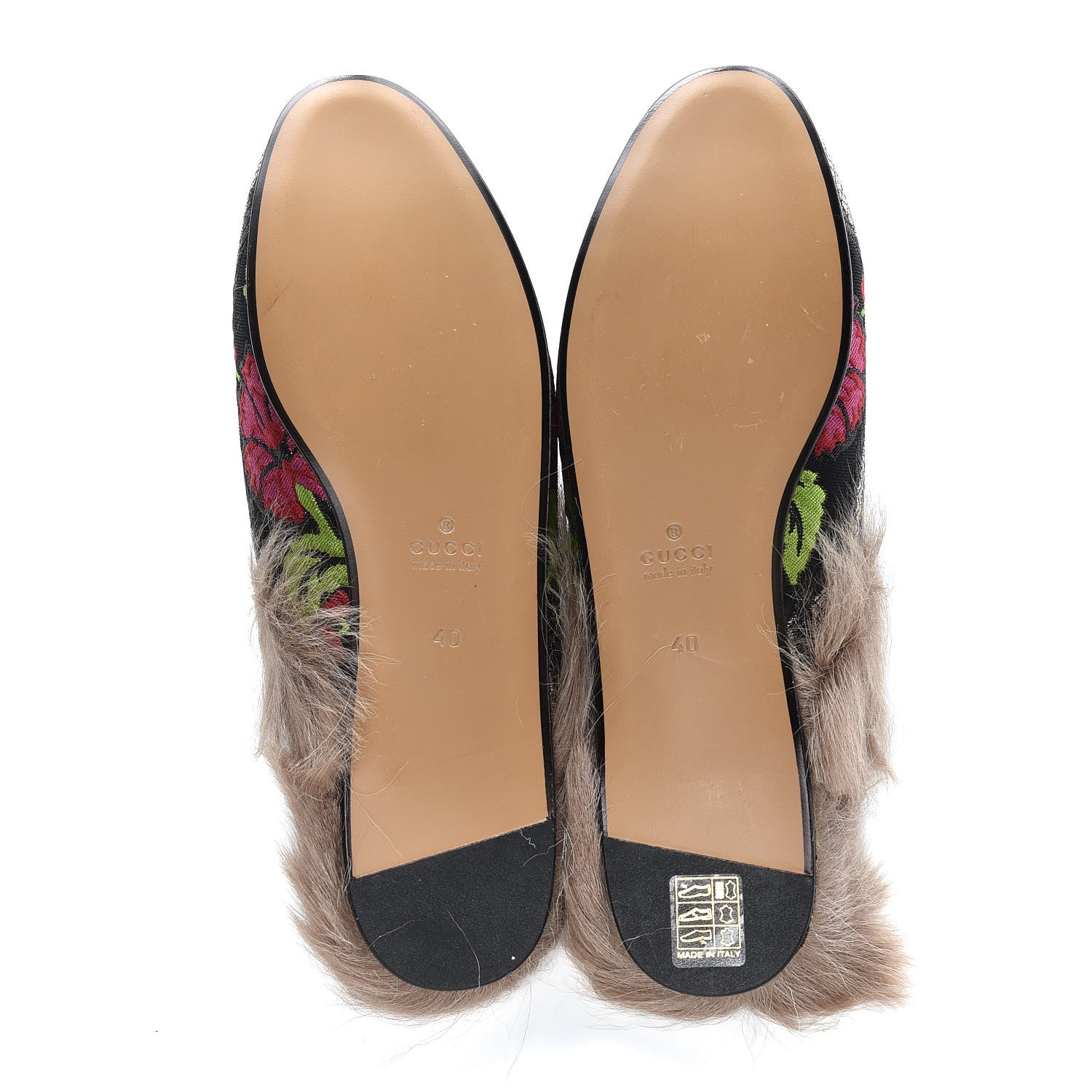 Gucci Brocade Fur Floral Womens Princetown Slippers 40 Black Anthracite 6 of 9
