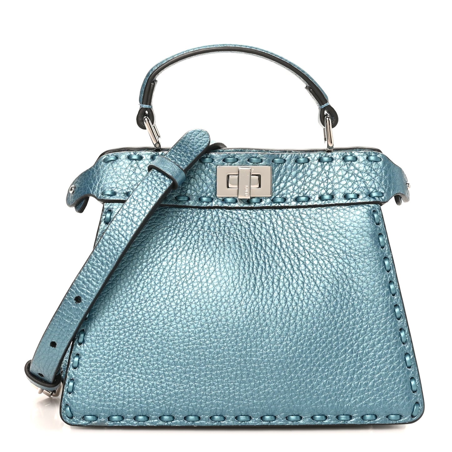 Metallic Cuoio Roma Sellerissima Nappa Sintetica Tape Stitch Petite Peekaboo I SEE U Iconic Satchel Placca Argento