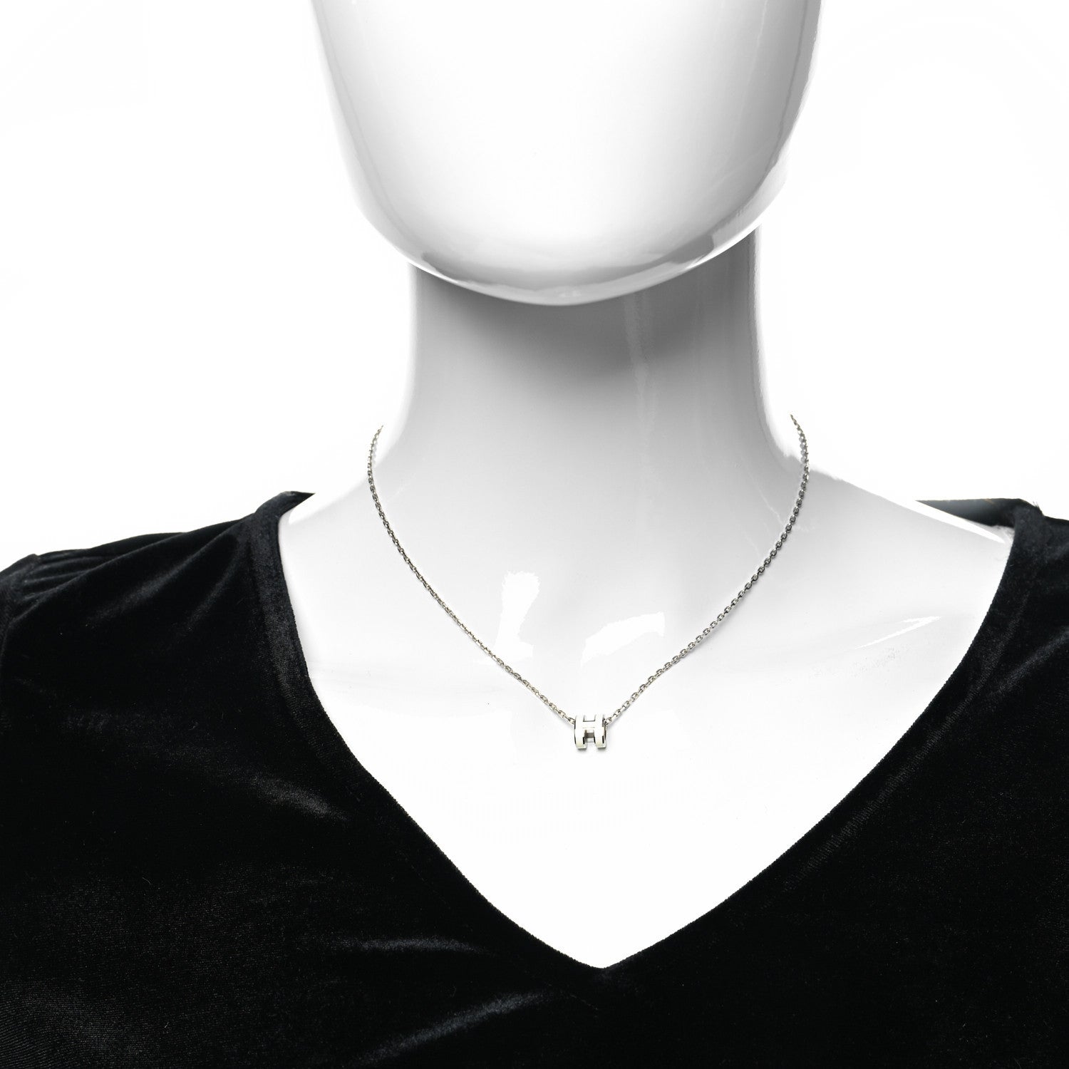 Hermes Lacquered Palladium Mini Pop H Pendant Necklace White 1 of 5