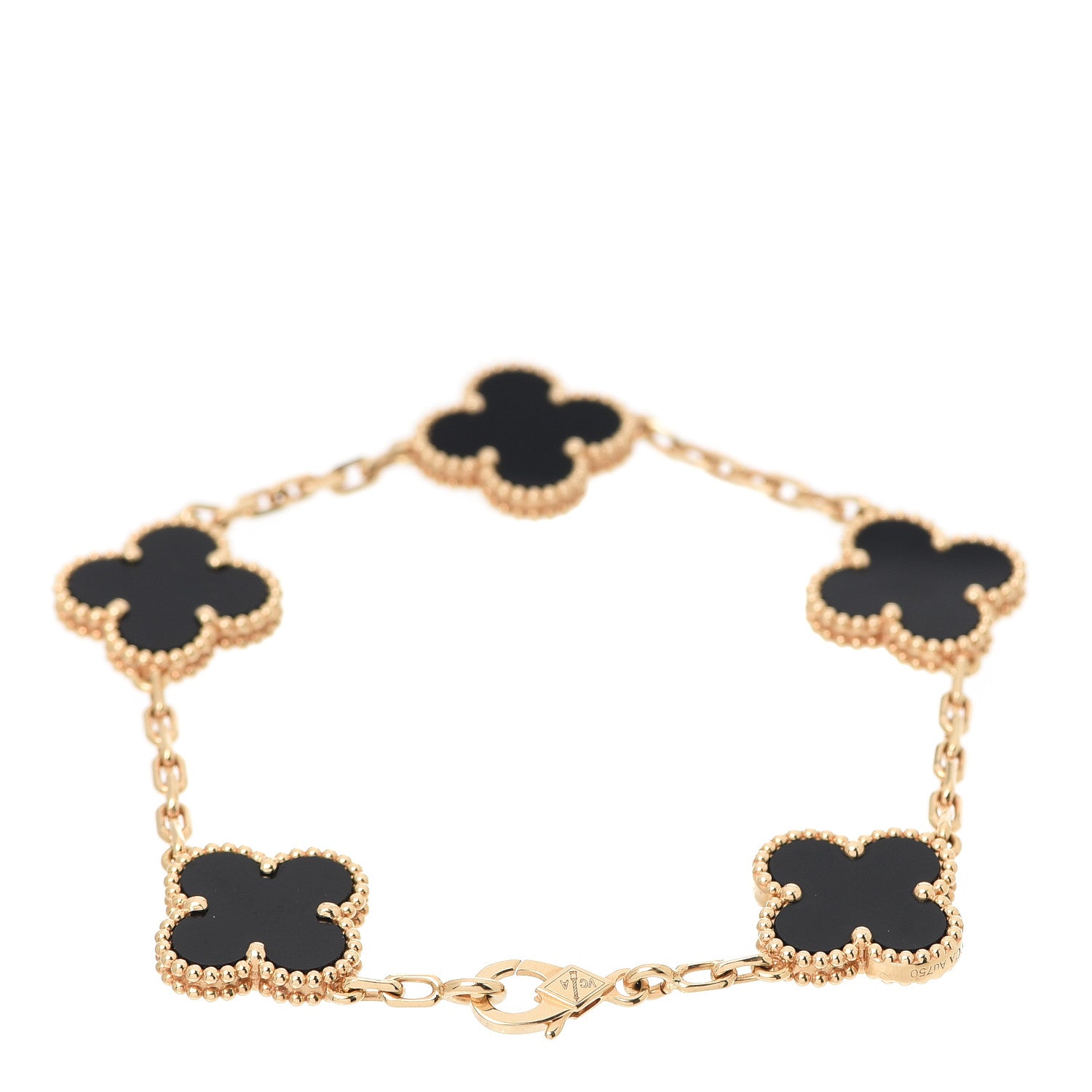 Van Cleef & Arpels 18K Yellow Gold Black Onyx 5 Motifs Vintage Alhambra Bracelet 3 of 7
