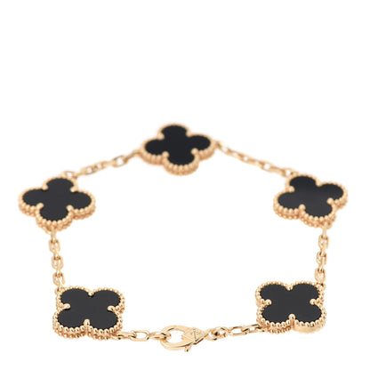 Van Cleef & Arpels 18K Yellow Gold Black Onyx 5 Motifs Vintage Alhambra Bracelet 3 of 7