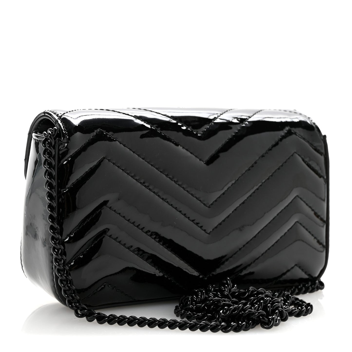 Patent Lambskin Enamel Matelasse Monochrome Super Mini GG Marmont Shoulder Bag Black