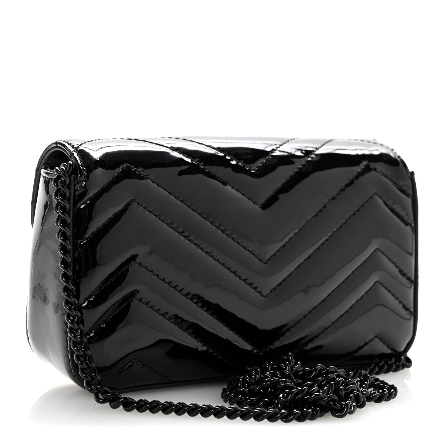 Gucci Patent Lambskin Enamel Matelasse Monochrome Super Mini GG Marmont Shoulder Bag Black 3 of 12