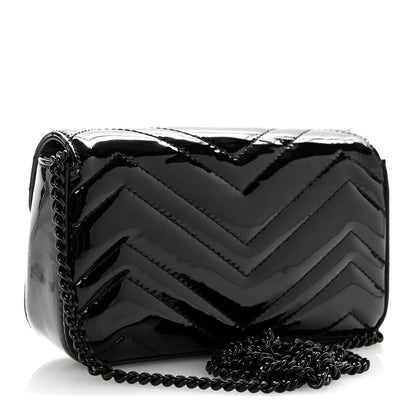 Gucci Patent Lambskin Enamel Matelasse Monochrome Super Mini GG Marmont Shoulder Bag Black 3 of 12