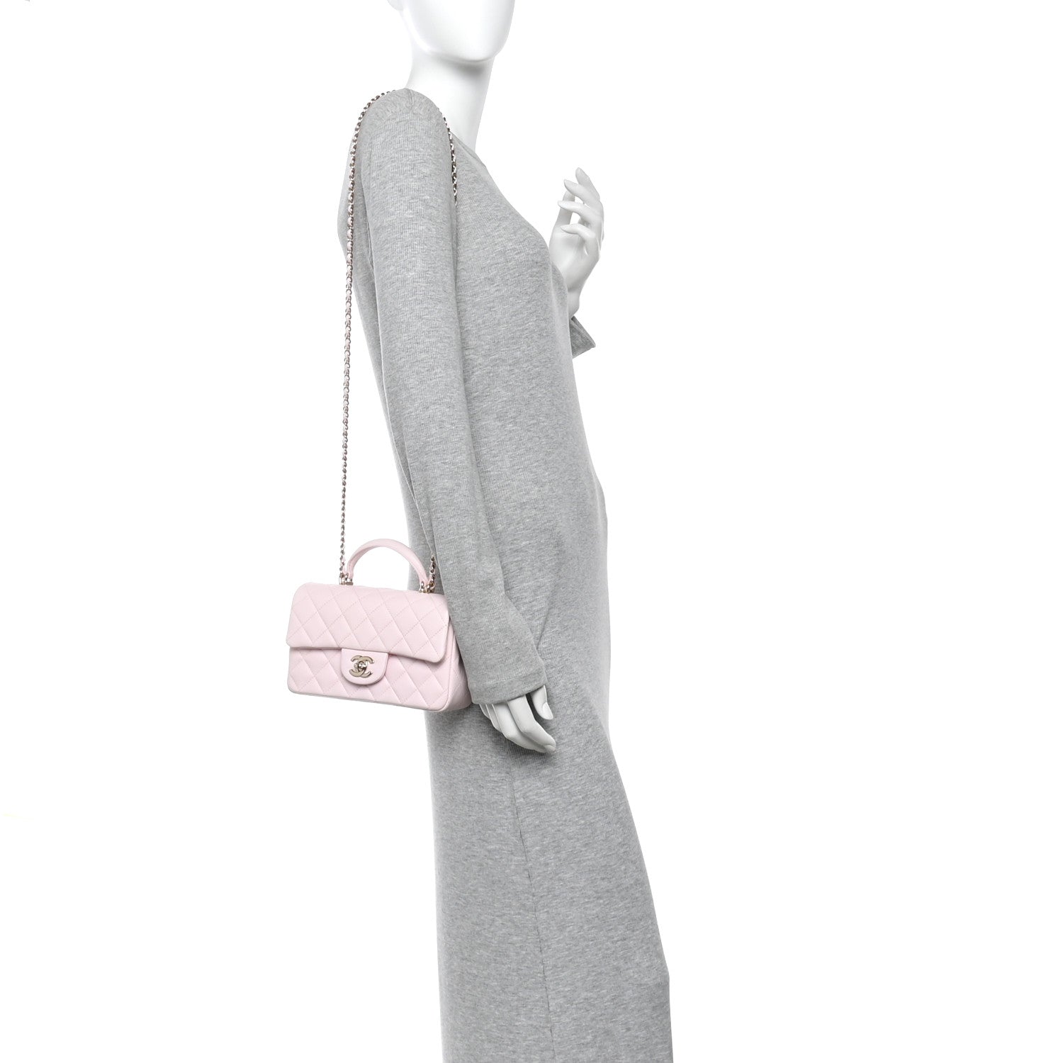 Chanel Lambskin Quilted Mini Top Handle Rectangular Flap Light Pink 2 of 12