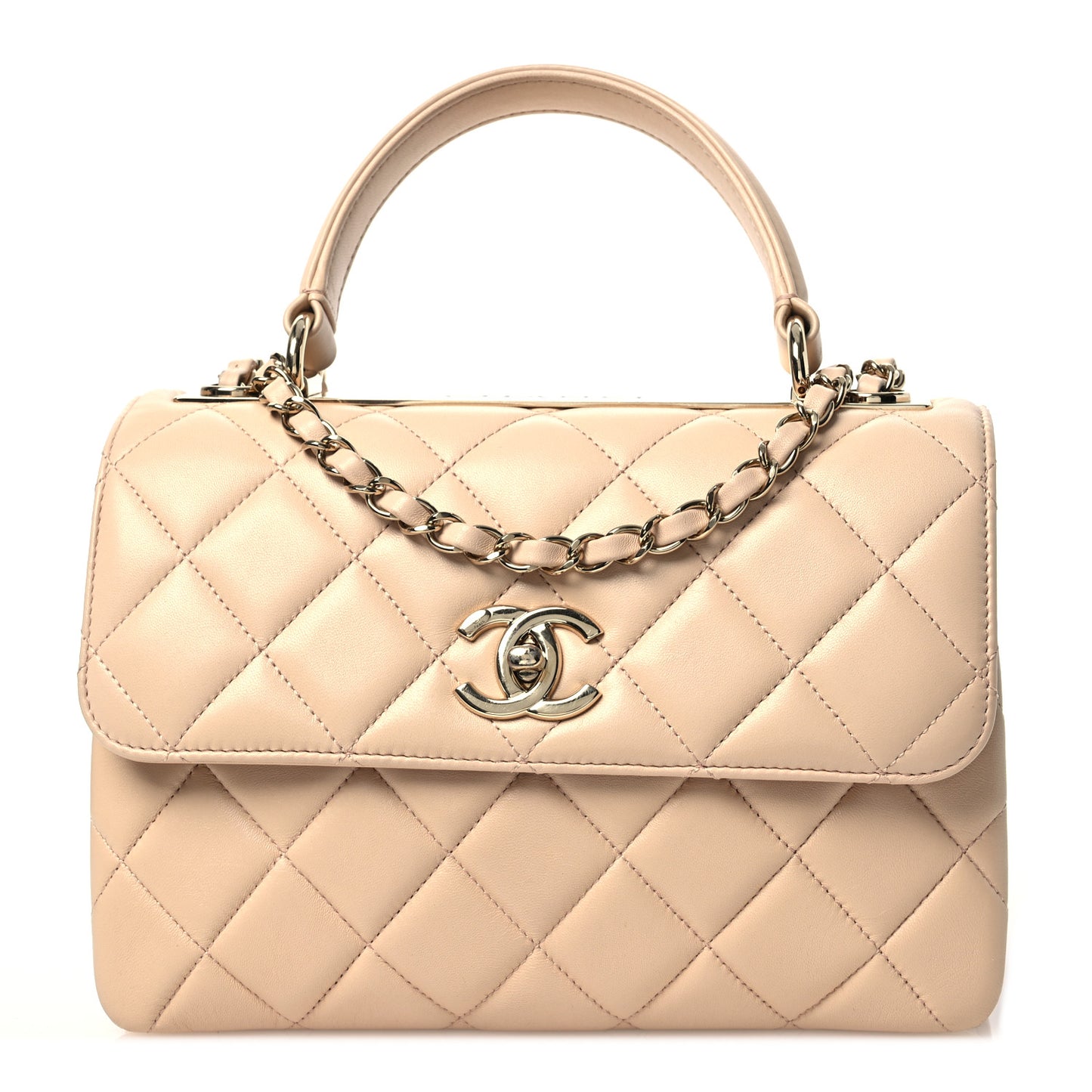 Lambskin Quilted Small Trendy CC Dual Handle Flap Bag Beige