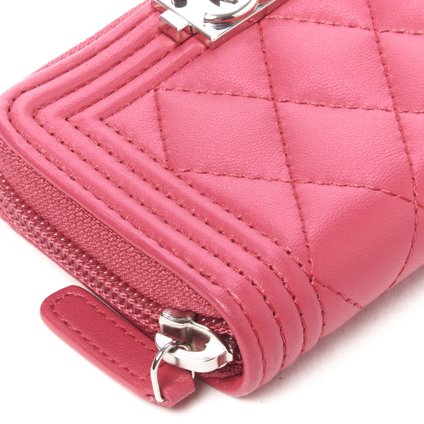 Chanel Lambskin Quilted Boy Zip Around Coin Purse Wallet Fuchsia 5 of 10