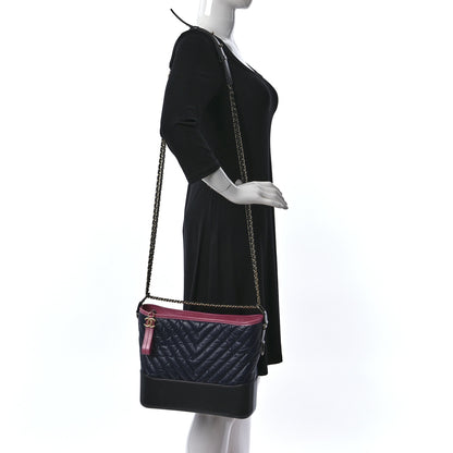 Chanel Aged Calfskin Chevron Quilted Medium Gabrielle Hobo Navy Black Pink 2 of 9