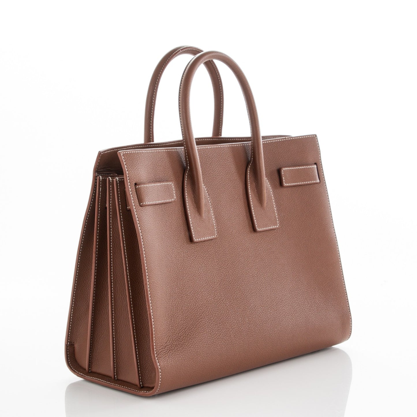 Grained Calfskin Topstitch Small Sac De Jour Cognac