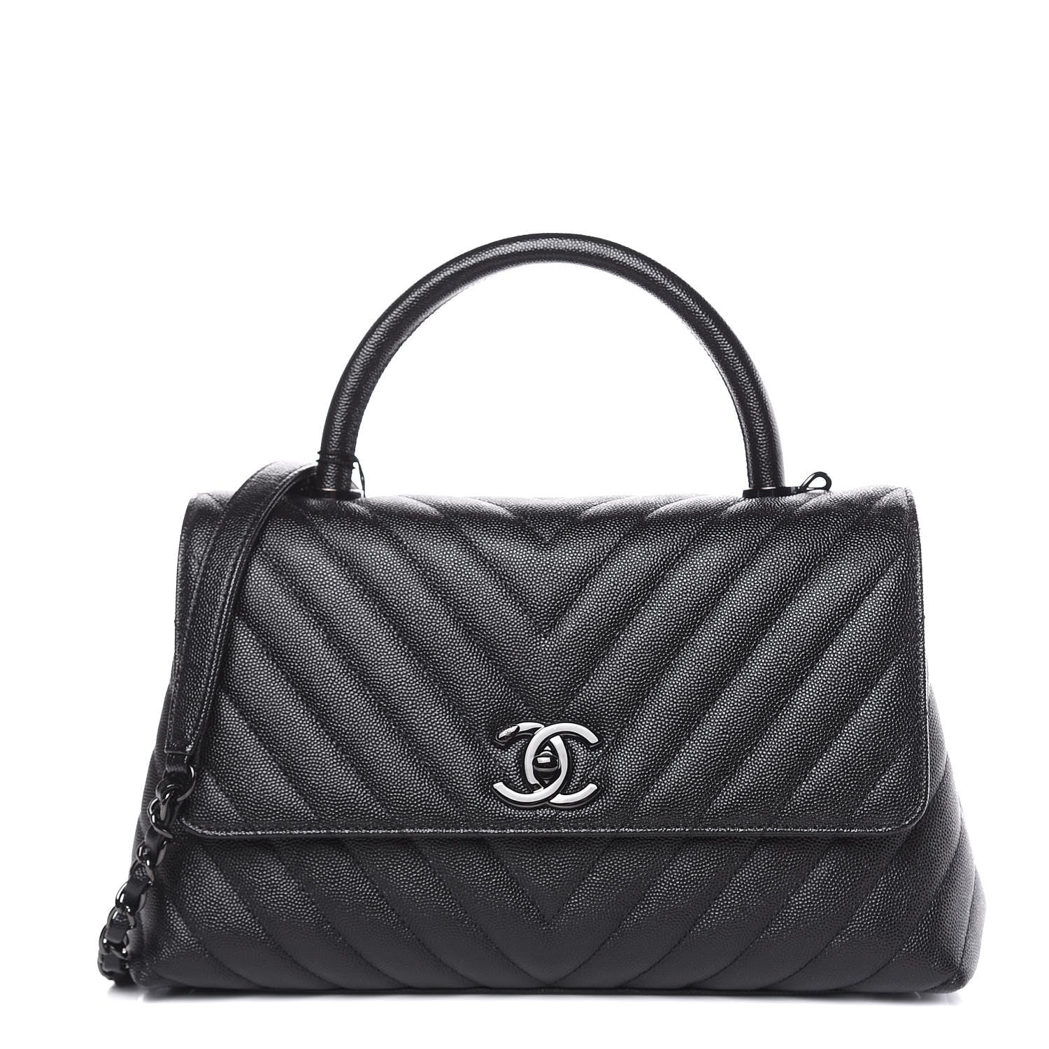 Chanel Caviar Chevron Quilted Small Coco Handle Flap So Black 1 of 10