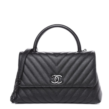 Chanel Caviar Chevron Quilted Small Coco Handle Flap So Black 1 of 10