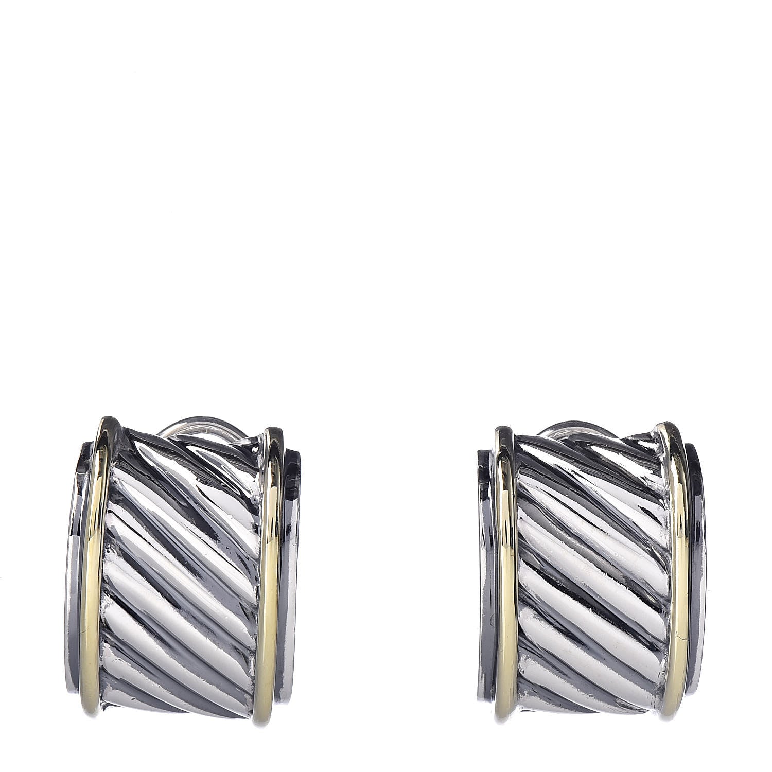 David Yurman Sterling Silver 14K Yellow Gold Cable Classics Cigar Band Earrings 1 of 4