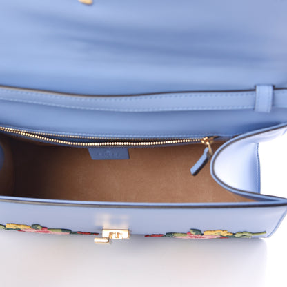 Gucci Calfskin Embroidered Medium Sylvie Top Handle Bag Clear Sky Blue 5 of 10