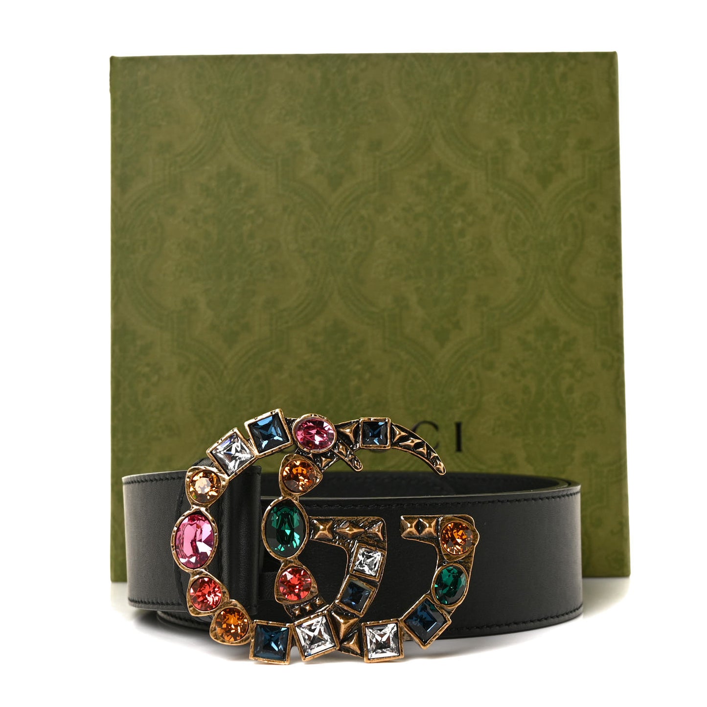 Calfskin Crystal Double G 40mm Belt 95 38 Black Multicolor