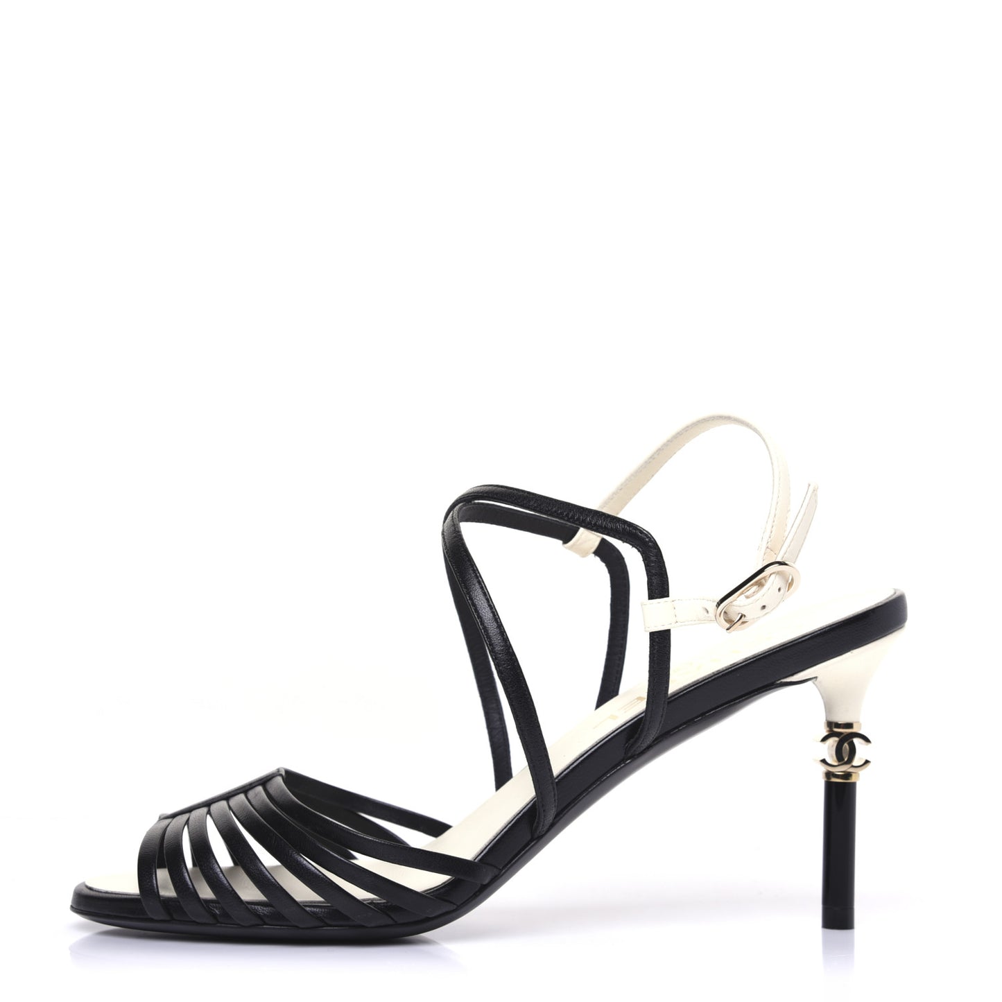 Calfskin CC Sandals 38.5 Black White