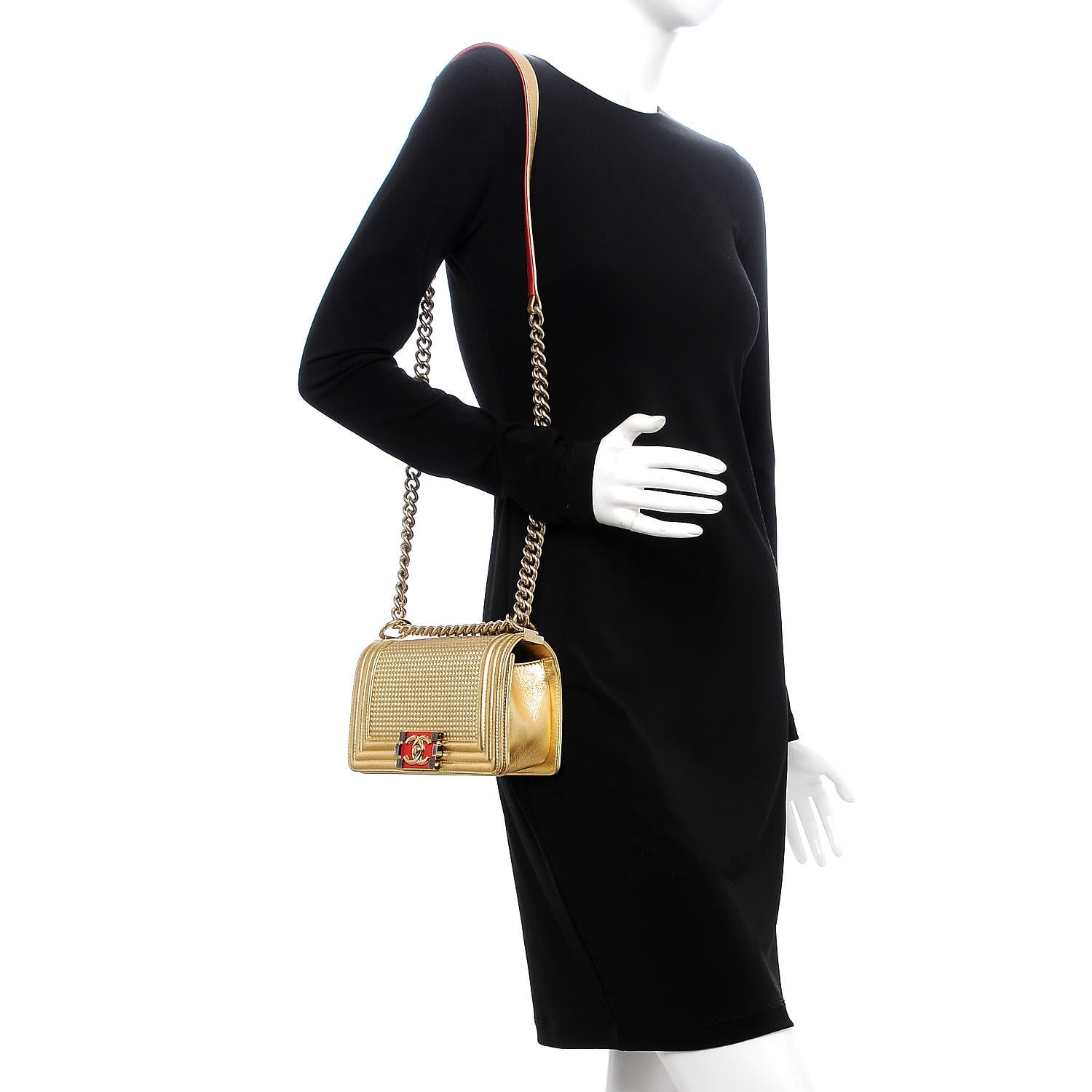 Chanel Metallic Lambskin Embossed Small Cube Boy Flap Gold 2 of 12