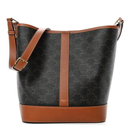Celine Triomphe Canvas Calfskin Medium Bucket Bag Tan 1 of 4