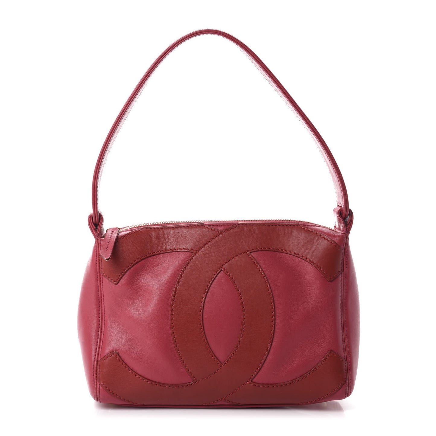 Lambskin CC Stitched Small Shoulder Bag Red Pink