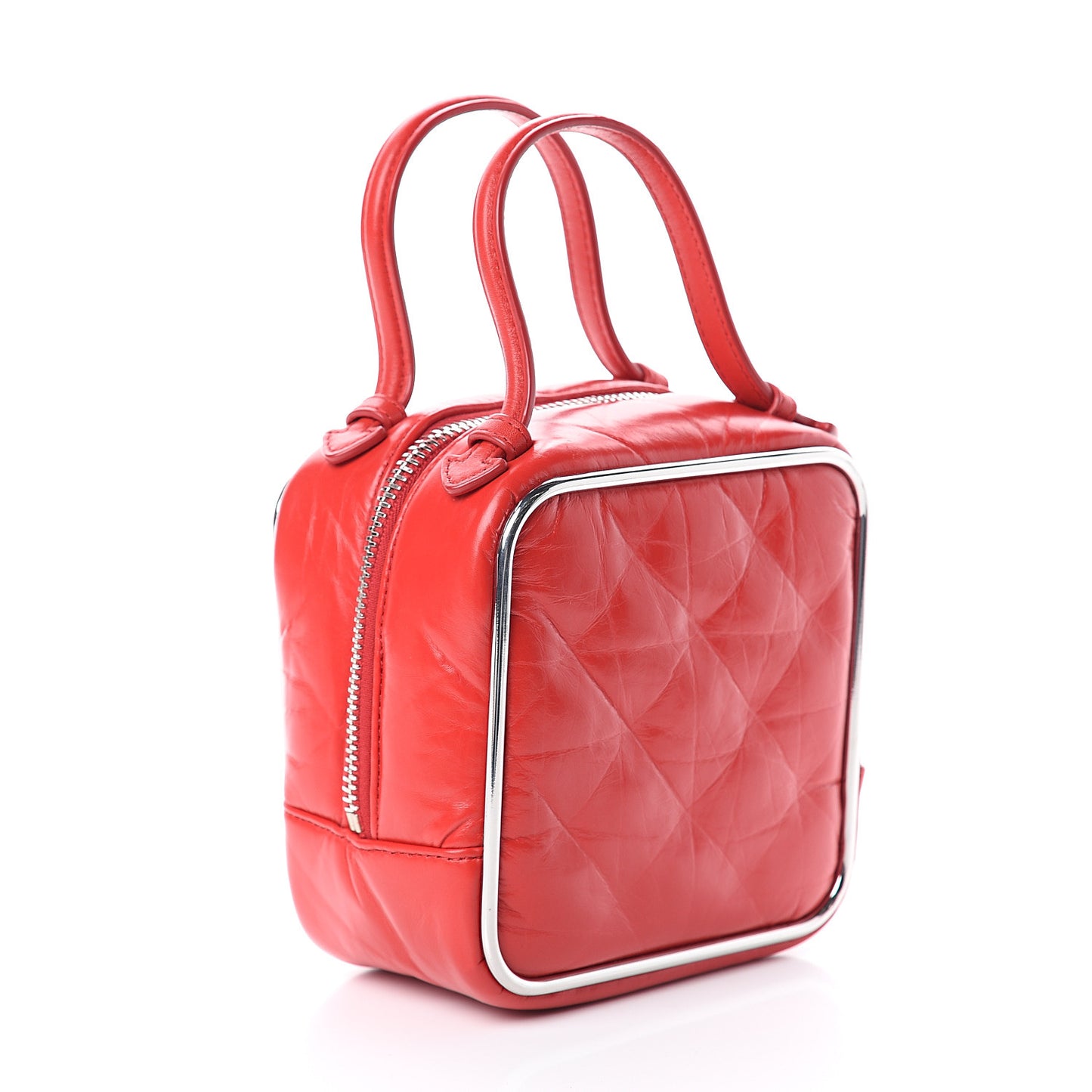 Calfskin Quilted Halo Top Handle Bag Red