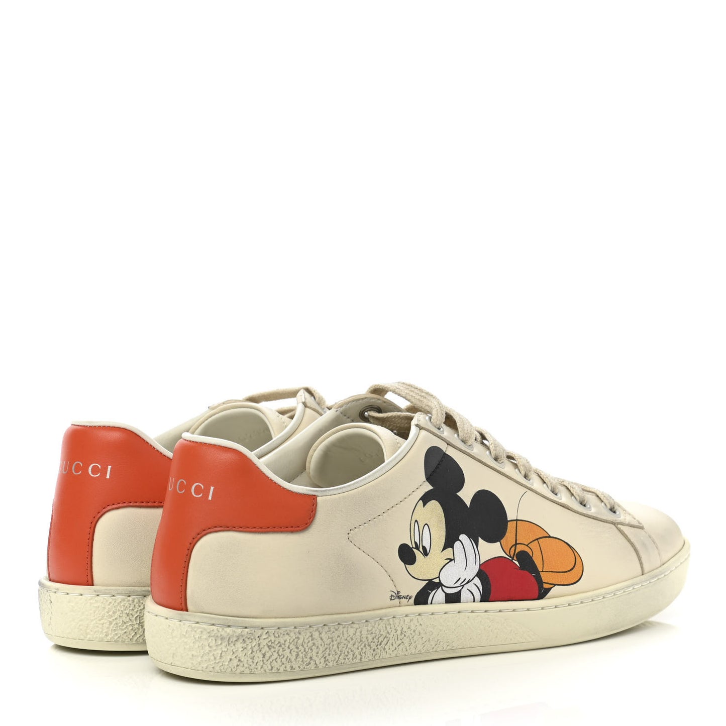 X DISNEY Miro Soft Calfskin Mickey Mouse Print Womens Ace Sneakers 37.5 Ivory Deep Orange