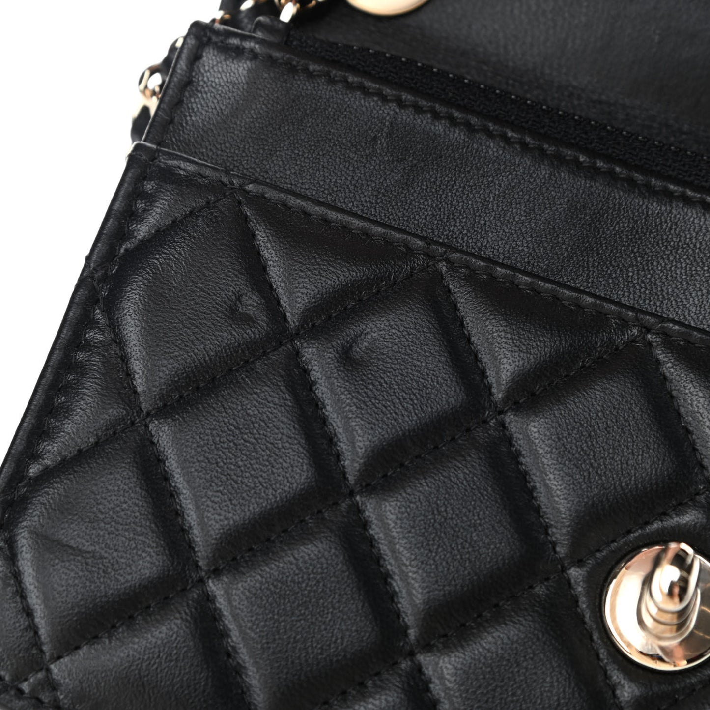 Lambskin Quilted Trendy CC Wallet On Chain WOC Black