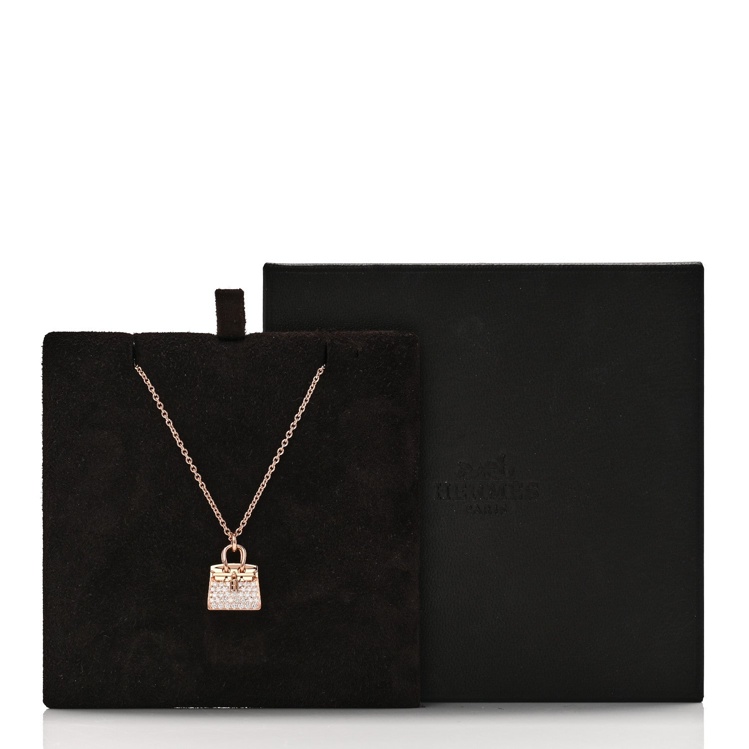 Hermes 18K Rose Gold Diamond Birkin Amulettes Pendant Necklace 6 of 6