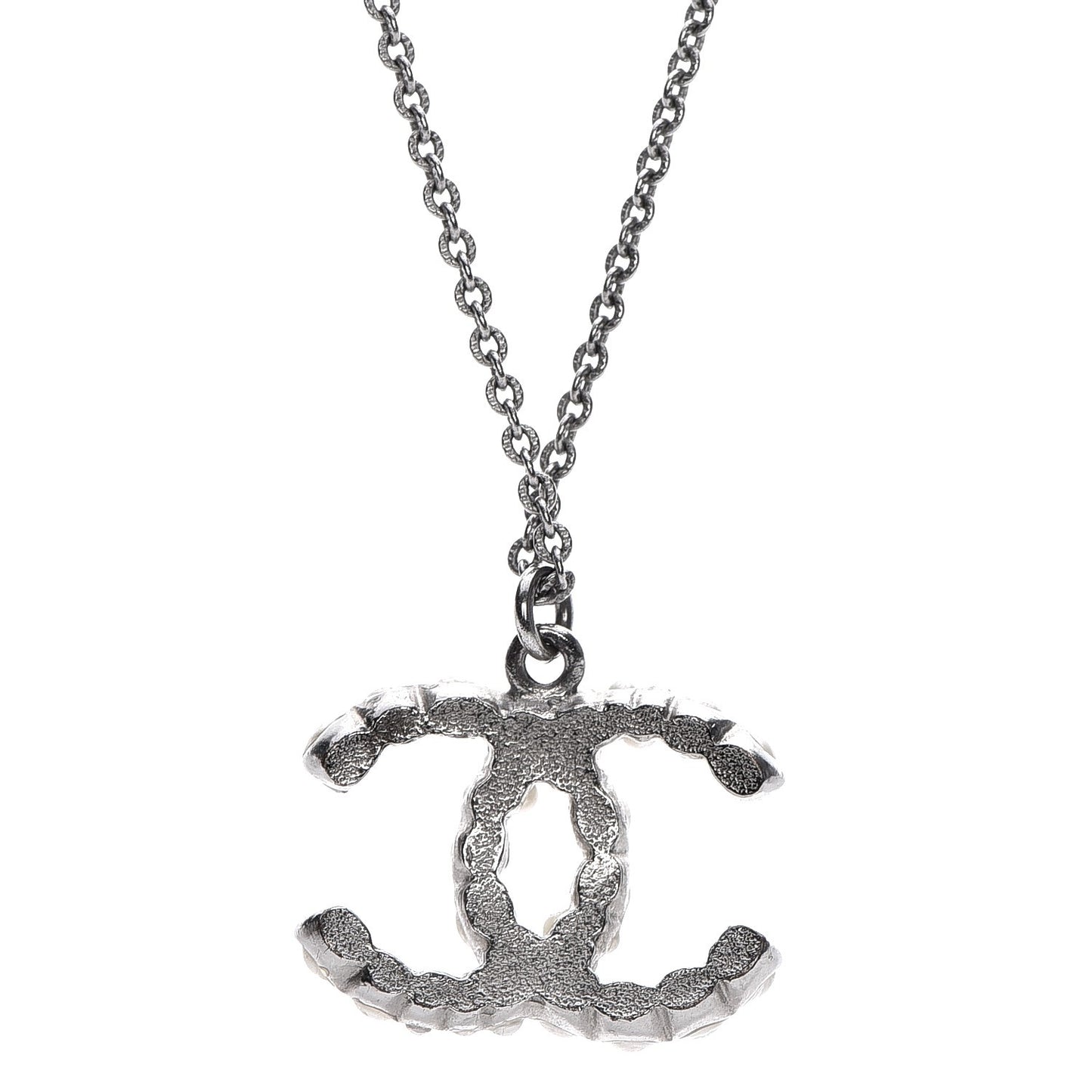 Pearl CC Chain Necklace Silver