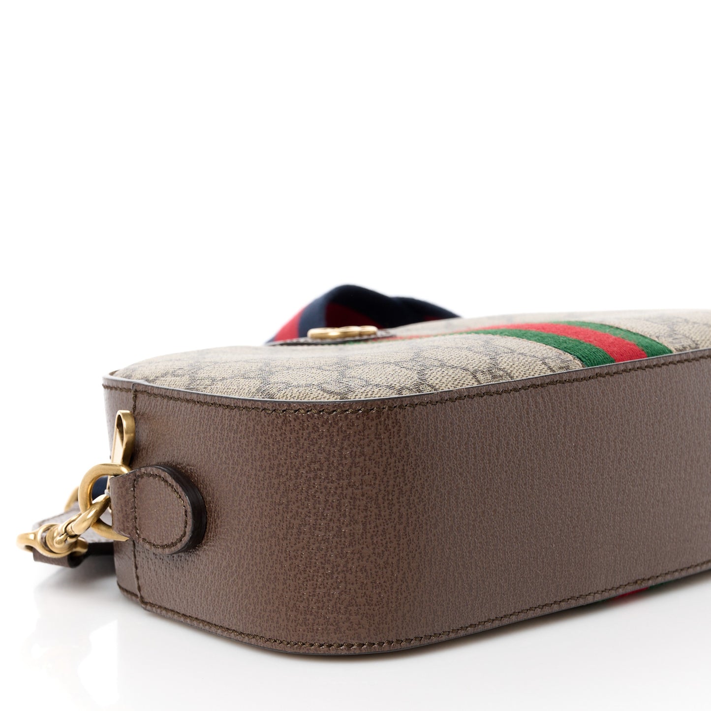 GG Supreme Monogram Textured Dollar Calfskin Web Ophidia Wristlet Shoulder Bag Beige Ebony New Acero