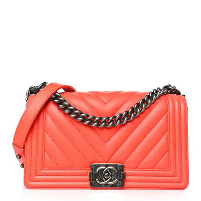 Chanel Calfskin Chevron Quilted Medium Boy Flap Coral 1 of 10