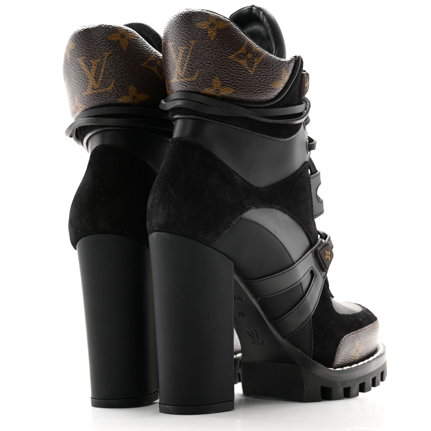 Louis Vuitton Suede Calfskin Monogram Star Trail Ankle Boots 35 Black 3 of 8