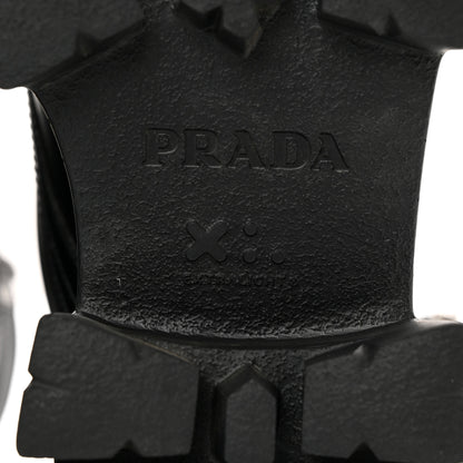 Prada Spazzolato Rois Re-Nylon Metal Triangle Logo Monolith Pouch Pocket 55mm Boots 37 Black 7 of 11
