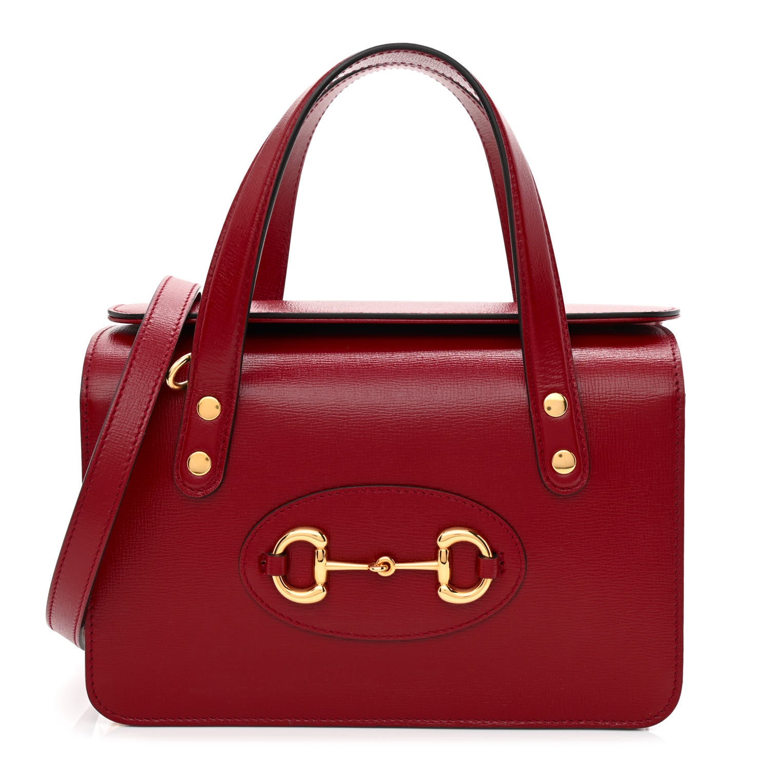 Gucci Textured Calfskin Mini Horsebit 1955 Foldover Top Handle Bag Red 1 of 10