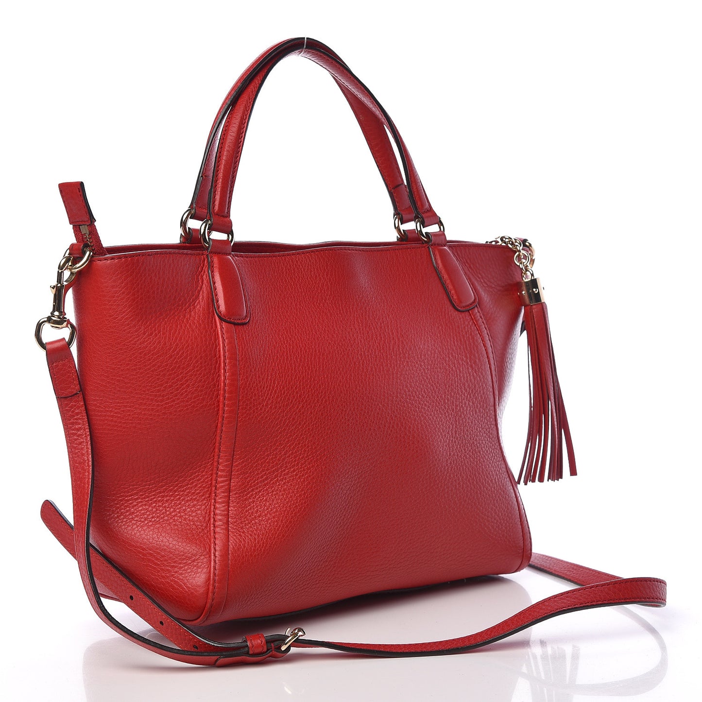 Pebbled Calfskin Small Soho Top Handle Bag Red