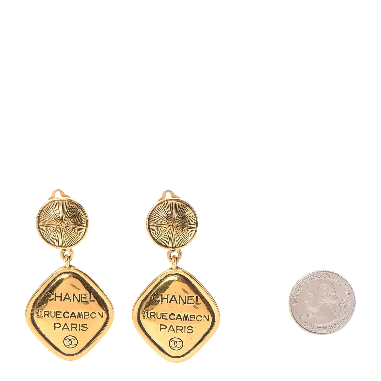 Chanel 31 Rue Cambon CC Clip On Drop Earrings Gold 2 of 6