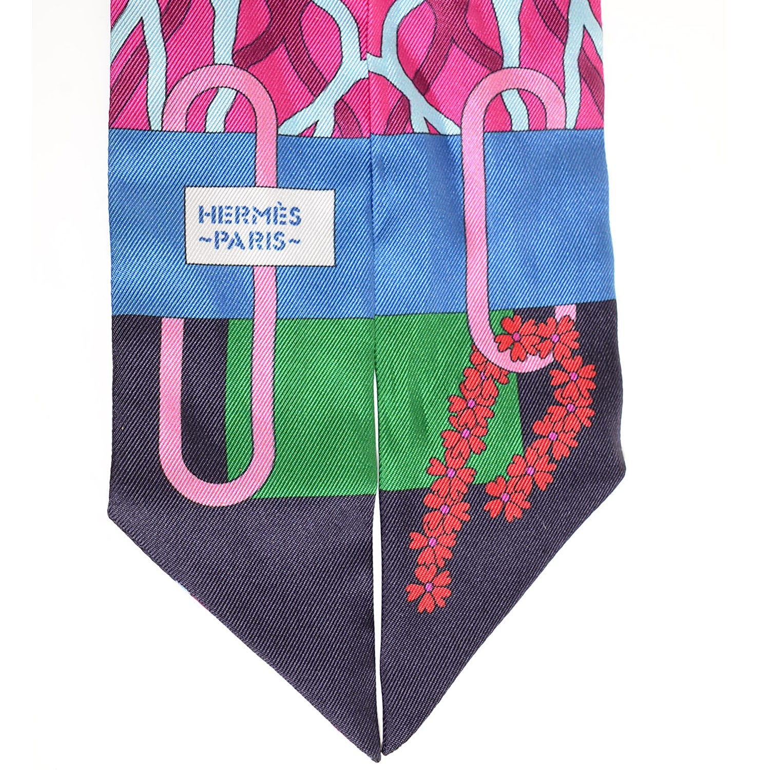 Hermes Silk Ballet Aquatique Twilly Marine Fuchsia Vert 3 of 5