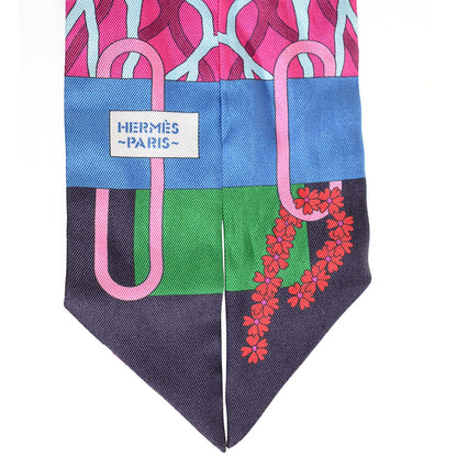 Hermes Silk Ballet Aquatique Twilly Marine Fuchsia Vert 3 of 5
