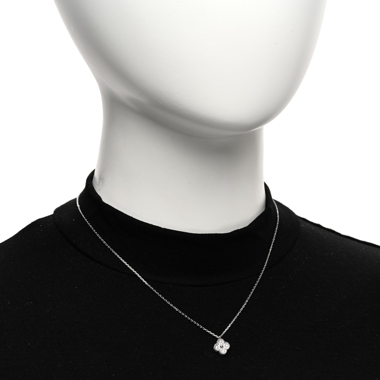 18K White Gold Diamond Sweet Alhambra Pendant Necklace