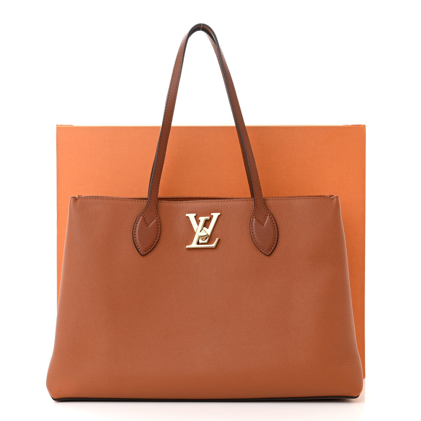 Grained Calfskin Lockme Shopper Chataigne