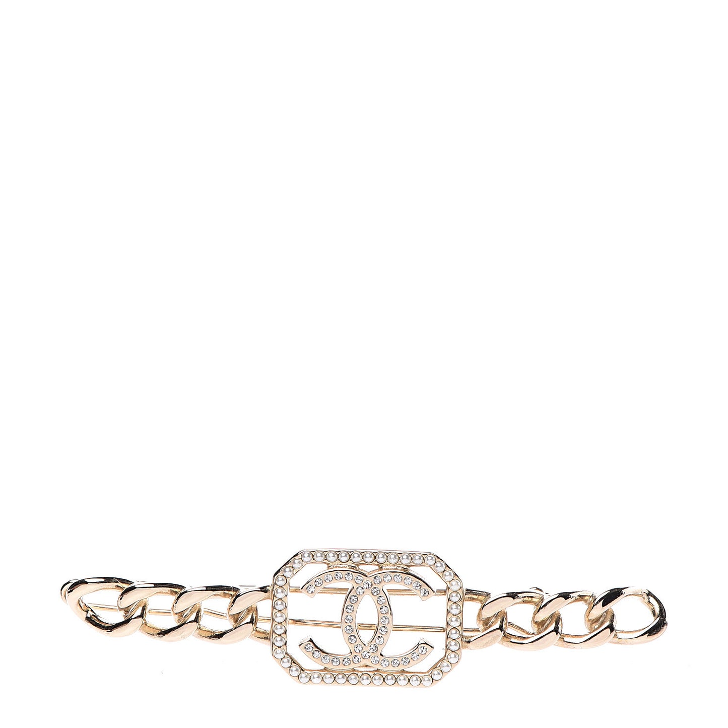 Crystal Chain CC Vendome Hair Clip Barrette Gold