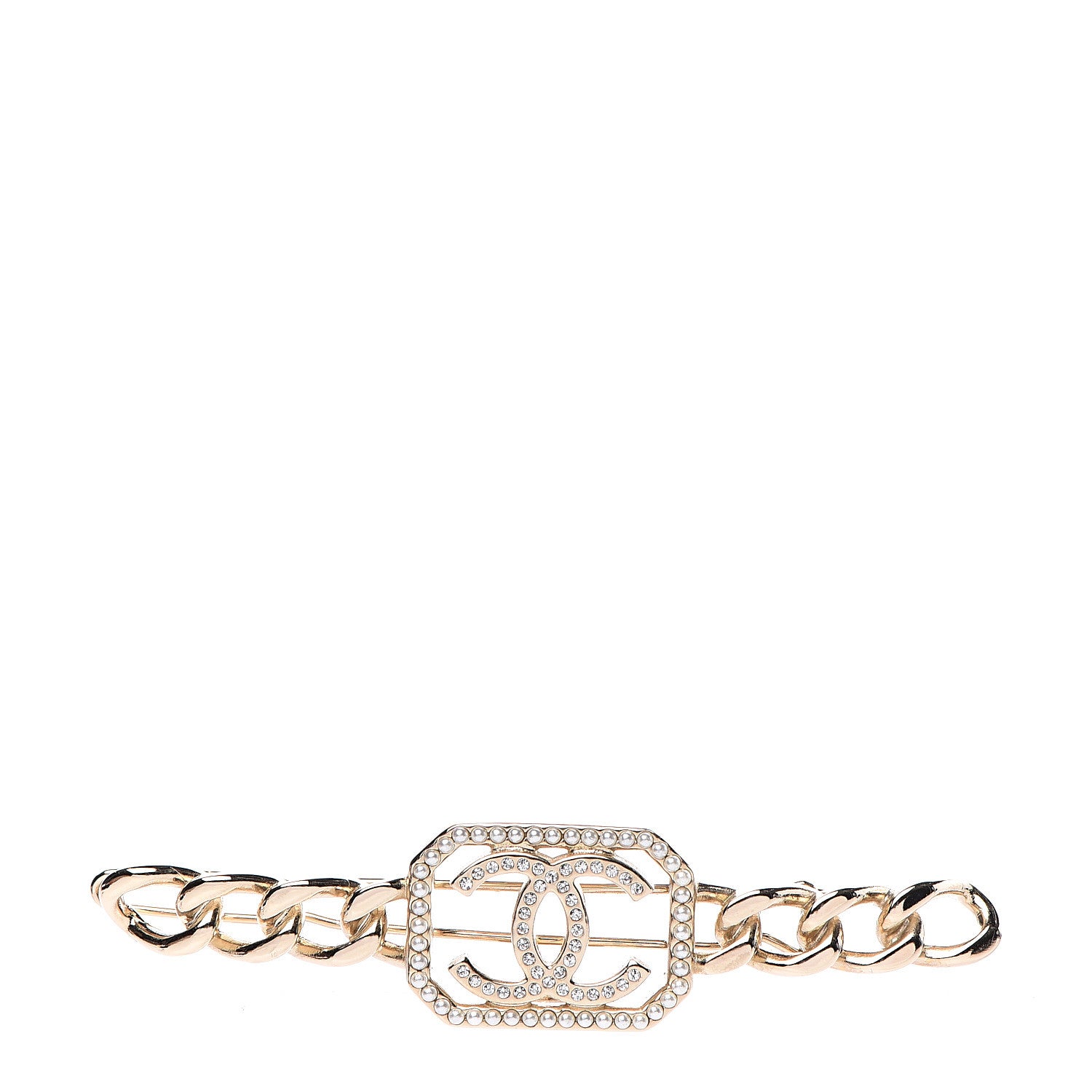 Chanel Crystal Chain CC Vendome Hair Clip Barrette Gold 1 of 4
