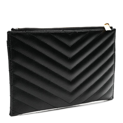Saint Laurent Grain De Poudre Chevron Monogram Bill Pouch Black 3 of 8