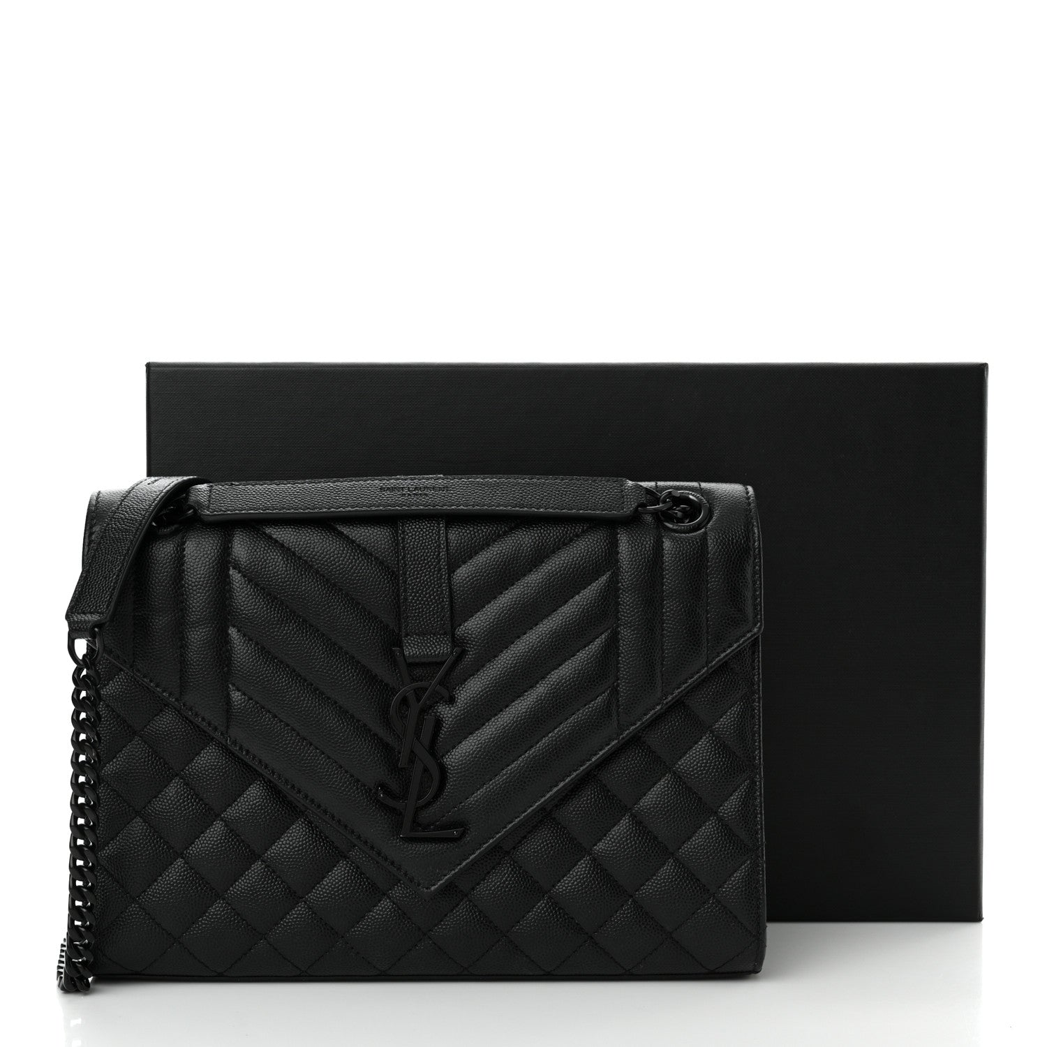 Saint Laurent Grain De Poudre Textured Mixed Matelasse Triquilt Medium Monogram Monochrome Satchel Black 14 of 14