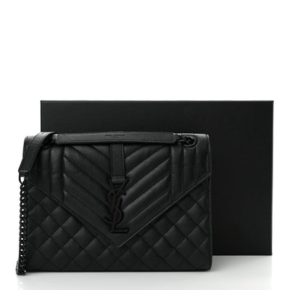 Saint Laurent Grain De Poudre Textured Mixed Matelasse Triquilt Medium Monogram Monochrome Satchel Black 14 of 14