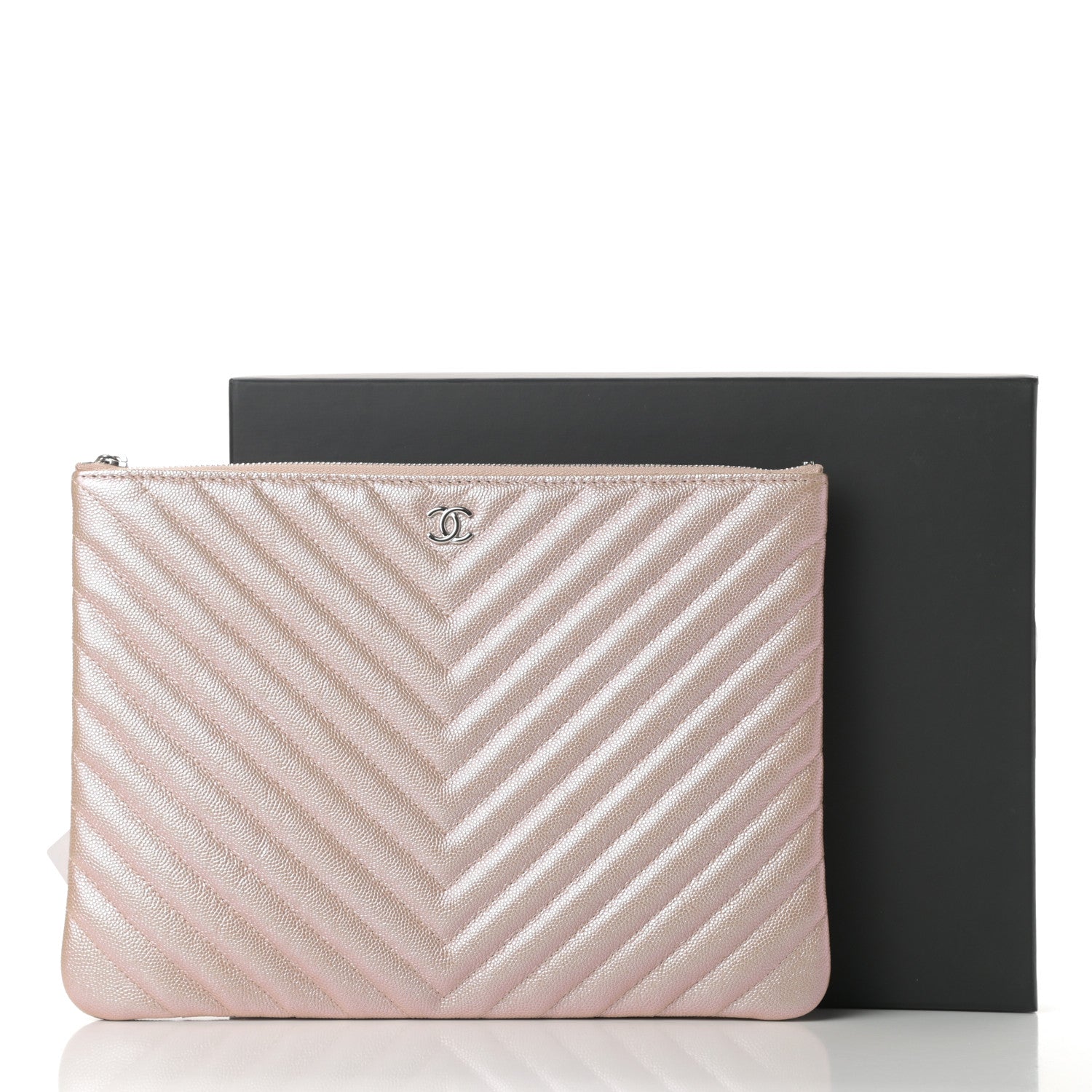 Chanel Iridescent Caviar Chevron Quilted Medium Cosmetic Case Light Gold 8 of 8
